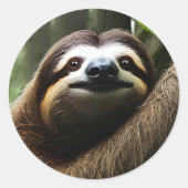 Bruine Fuzzy Sloth Ronde Sticker (Voorkant)