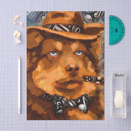 Bruine Gangster Hond met Blauwe Ogen Decoupage Tissuepapier (Craft)