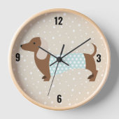 Bruine geanimeerde Dachshund wandklok (Voorkant)