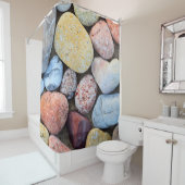 Bruine gele en grijze stenen douchegordijn (In situ)