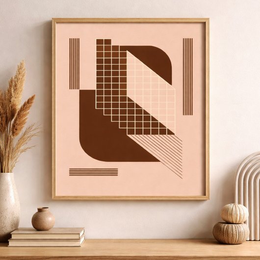 Bruine geometrie met wit raster op beige achtergro poster