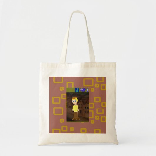 Bruine Geometrische Cartoon Theme Canvas tas (Voorkant)