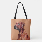Bruine geometrische hond op bruin tote bag (Achterkant)