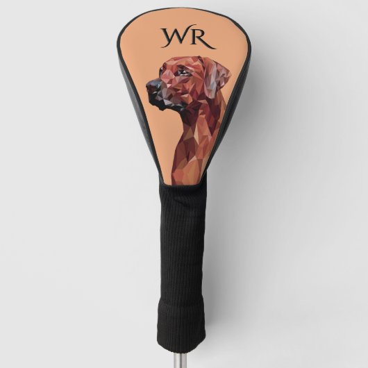 Bruine Geometrische Hond op Bruine Monogram Golfheadcover (Voorkant)