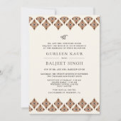 Bruine geometrische Ikat Anand Karaj Sikh bruiloft Kaart (Voorkant)