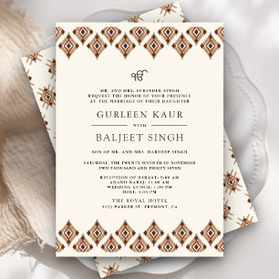 Bruine geometrische Ikat Anand Karaj Sikh bruiloft Kaart