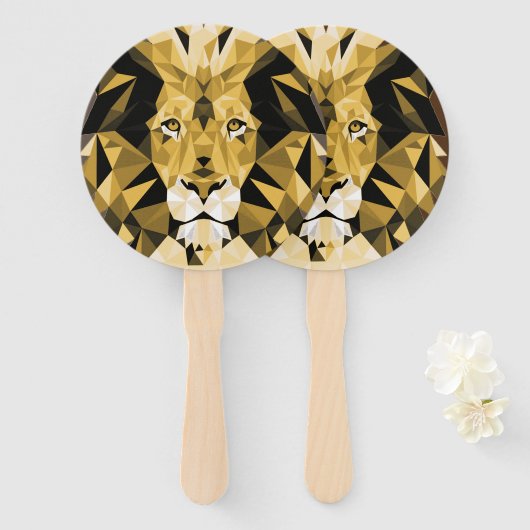 Bruine geometrische leeuw handwaaier (Voorkant en achterkant)