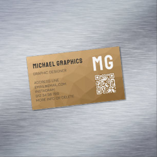 Bruine geometrische mesh patroon QR code Magnetisch Visitekaartje