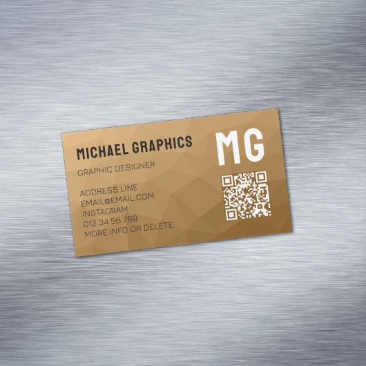 Bruine geometrische mesh patroon QR code Magnetisch Visitekaartje (Voorbeeld)