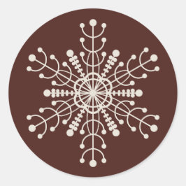 Bruine geometrische moderne sneeuwvlok ronde sticker
