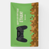 Bruine Gepixelde Gamer Verjaardagsbanner Spandoek (Verticaal)