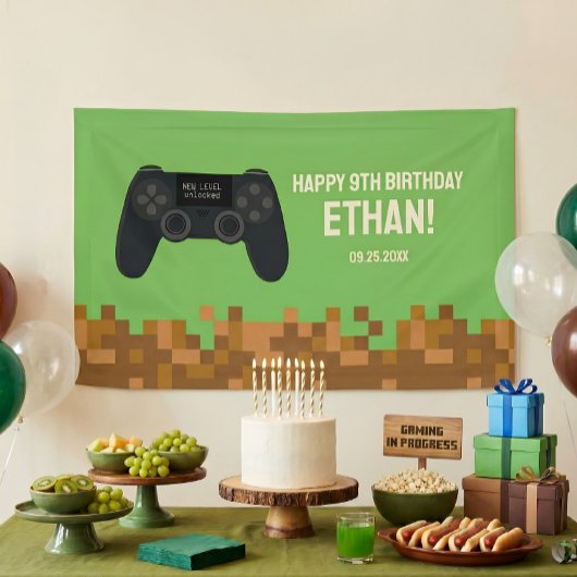 Bruine Gepixelde Gamer Verjaardagsbanner Spandoek