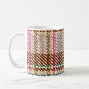 Bruine geruite stof, Schotse wol. Koffiemok
