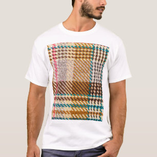 Bruine geruite stof, Schotse wol. T-shirt
