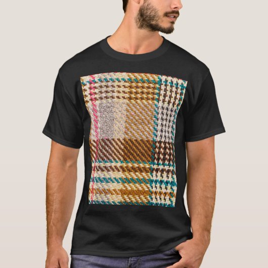 Bruine geruite stof, Schotse wol. T-shirt (Voorkant)