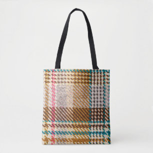 Bruine geruite stof, Schotse wol. Tote Bag