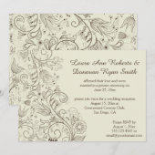 Bruine Geschetste Krullen Bloemen op Ivoren Bruilo Kaart (Voorkant / Achterkant)