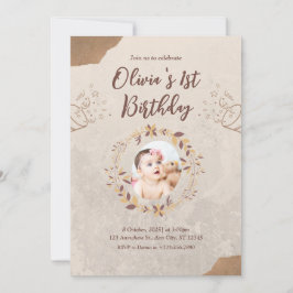 Bruine Gescheurde Papier 1e Verjaardagsuitnodiging Kaart