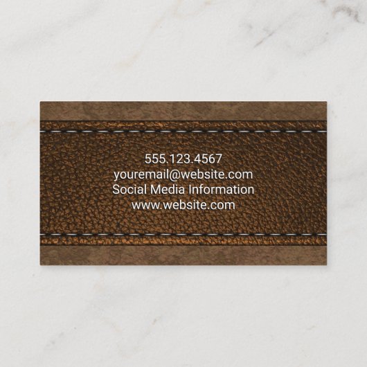 Bruine gestikte lederen textuur visitekaartje (Achterkant)
