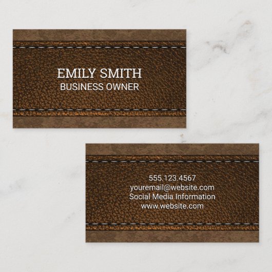 Bruine gestikte lederen textuur visitekaartje (Voorkant / Achterkant)