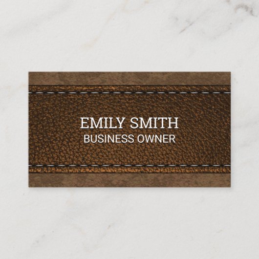 Bruine gestikte lederen textuur visitekaartje (Voorkant)