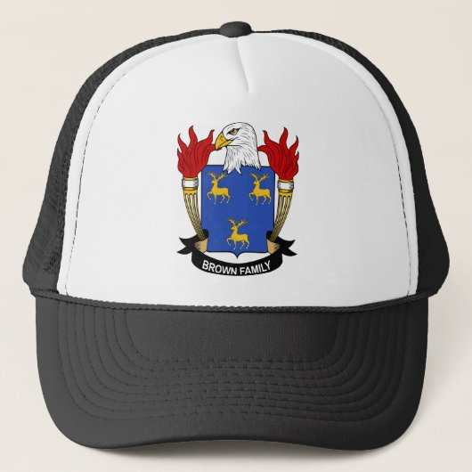 Bruine gezinskabel van wapens trucker pet (Voorkant)