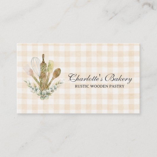 Bruine Gingham Bakkerij Cake Maker Visitekaartje (Voorkant)
