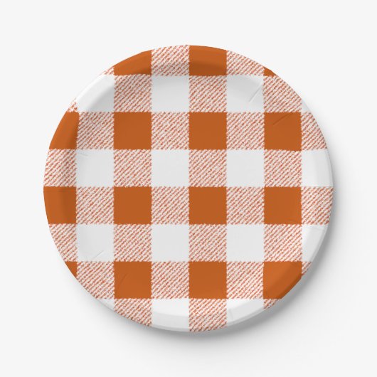 Bruine gingham check papieren bordje (Voorkant)