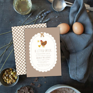Bruine Gingham Cottagecore Hen Kuiken Baby Shower Kaart