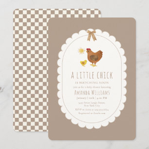 Bruine Gingham Cottagecore Hen Kuiken Baby Shower Kaart