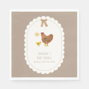 Bruine Gingham Cottagecore Hen Kuiken Baby Shower Servet