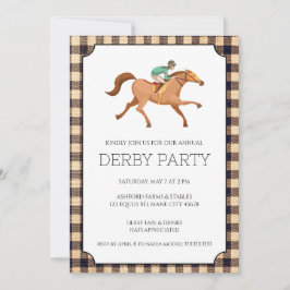 Bruine Gingham Derby Feest Kaart