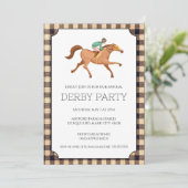Bruine Gingham Derby Feest Kaart (Staand voorkant)