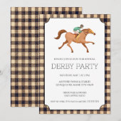 Bruine Gingham Derby Feest Kaart (Voorkant / Achterkant)