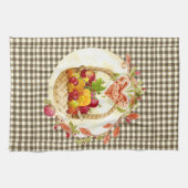 Bruine Gingham  Herfst Oogstmand Theedoek (Horizontaal)