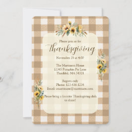 Bruine Gingham Herfst Zonnebloemen Thanksgiving Kaart
