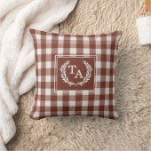 Bruine Gingham Monogram Wapenschild Kussen (Deken)