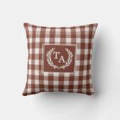 Bruine Gingham Monogram Wapenschild Kussen (Achterkant)