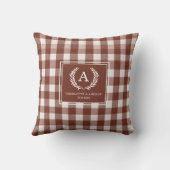 Bruine Gingham Monogram Wapenschild Kussen (Achterkant)