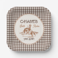 Bruine Gingham Rodeo Feest Papieren Borden