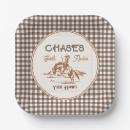 Bruine Gingham Rodeo Feest Papieren Borden Bordje