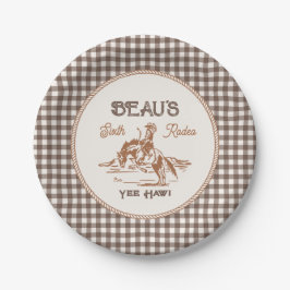 Bruine Gingham Rodeo Feest Papieren Borden Bordje