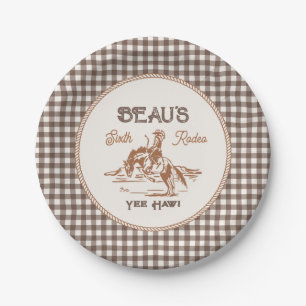 Bruine Gingham Rodeo Feest Papieren Borden Bordje