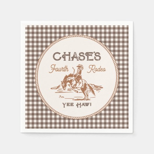 Bruine Gingham Rodeo Papieren Servetten (Voorkant)