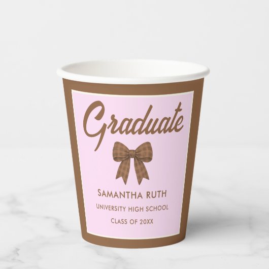 Bruine Gingham Strik Geschenkfeest Papieren Bekers (Voorkant)