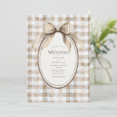 Bruine Gingham Strik Kader Vintage Bruiloft Kaart (Staand voorkant)