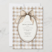 Bruine Gingham Strik Randje Vintage Bruidsfeest Kaart (Voorkant)
