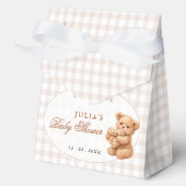 Bruine Gingham Teddybeer Neutrale Baby Shower Papi Bedankdoosjes (Voorkant)