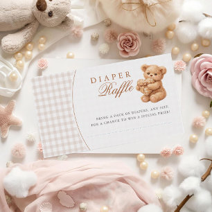 Bruine Gingham Teddybeer Neutrale Baby Shower Papi Informatiekaartje