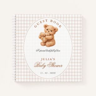 Bruine Gingham Teddybeer Neutrale Baby Shower Papi Notitieboek